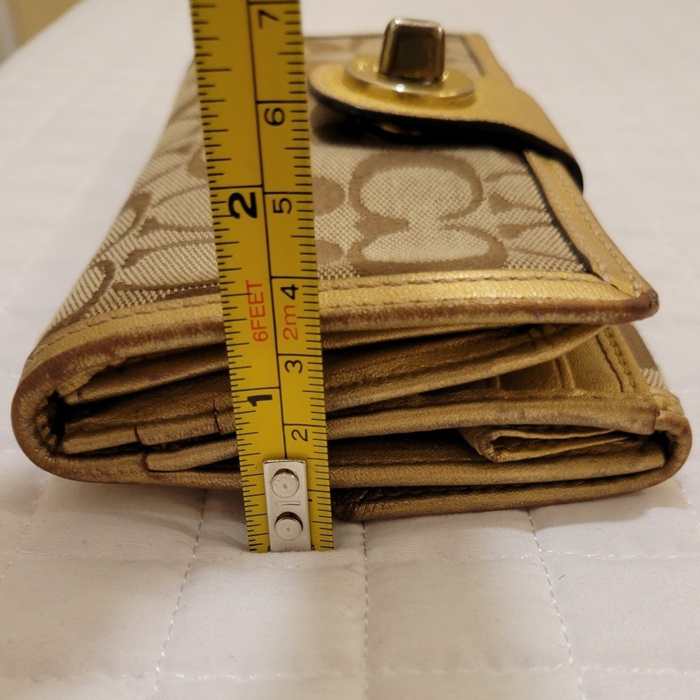 VTG Coach Signature‎ C Turnlock Envelope Wallet Khaki Brown Canvas Gold Trim Hot - Picture 3 of 16